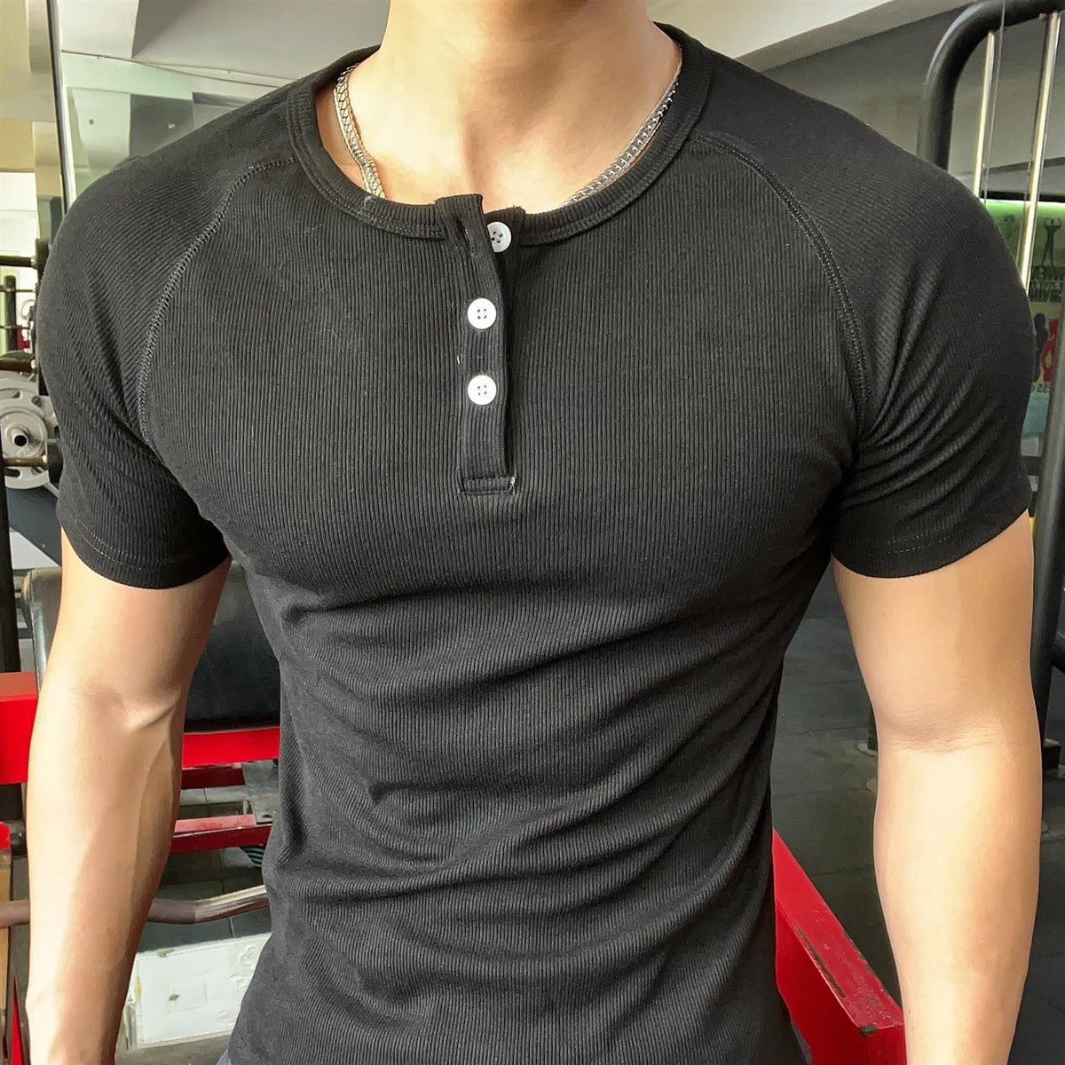 Henley Neck Compression Fit Tees