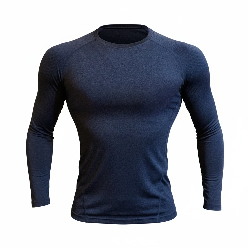 ASCEND navy blue seamless compression long sleeve tee with shoulder and side detailing for an athletic fit