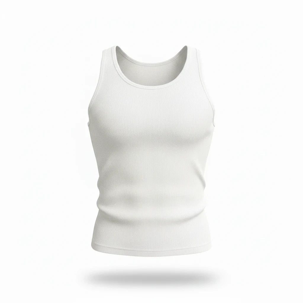ASCEND white ribbed compression tank tee for athletic performance and base layer wear